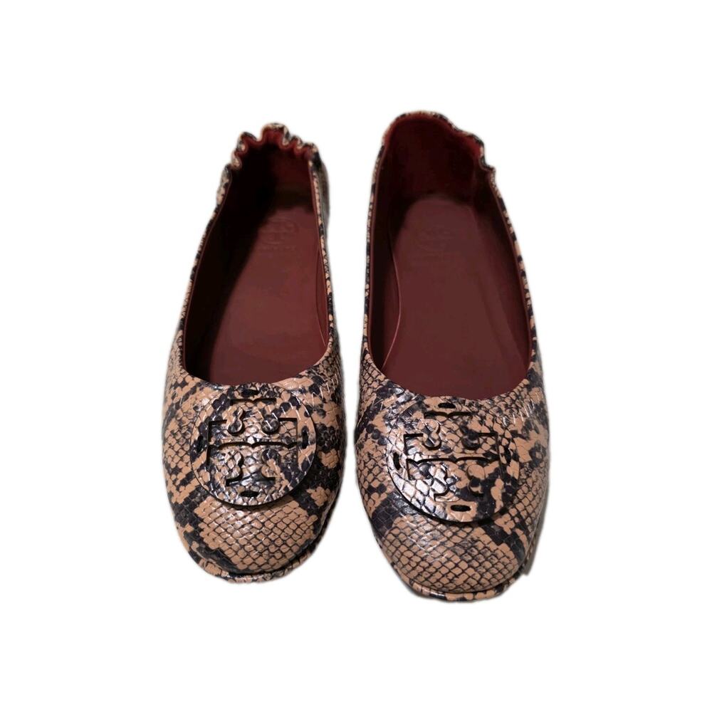 Tory Burch Minnie Travel Pink Snake Print Leather Reva Ballet Flats Size 40/9